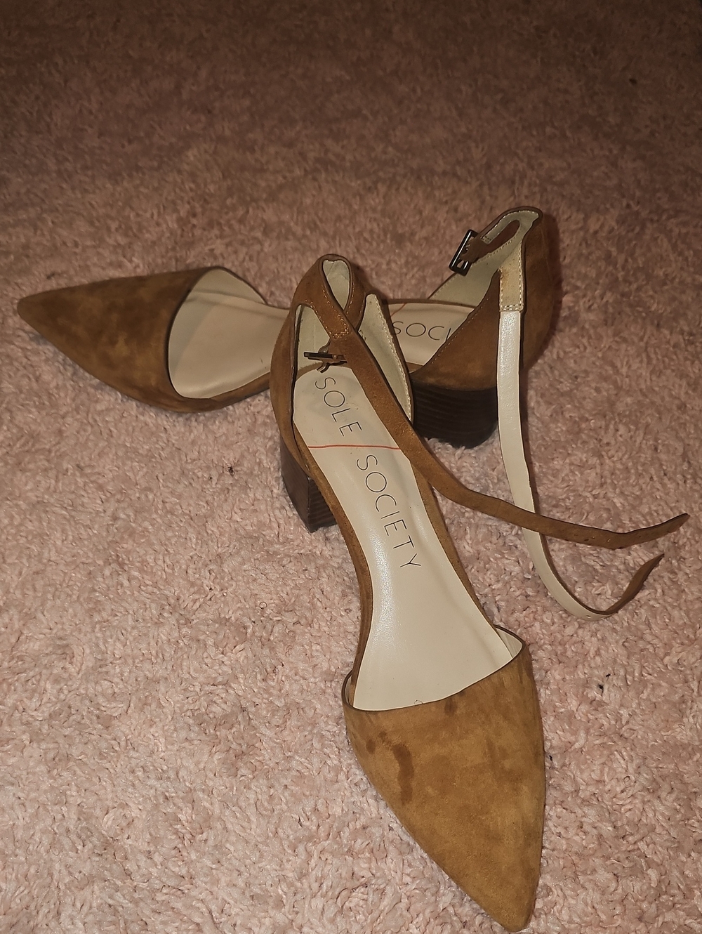 Sole Society Brown Suede Pointed-Toe Ankle-Strap Heels